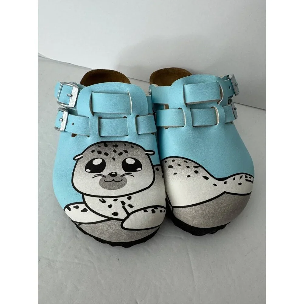 Birkenstock Birki's Child Kay Gray Seal Light Blue Birko Flor Mules EU 27 C 9